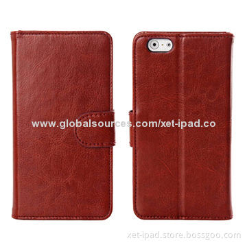PU Leather Wallet Cases for iPhone 6, Made of PC, PU Leather Materials, folding standNew